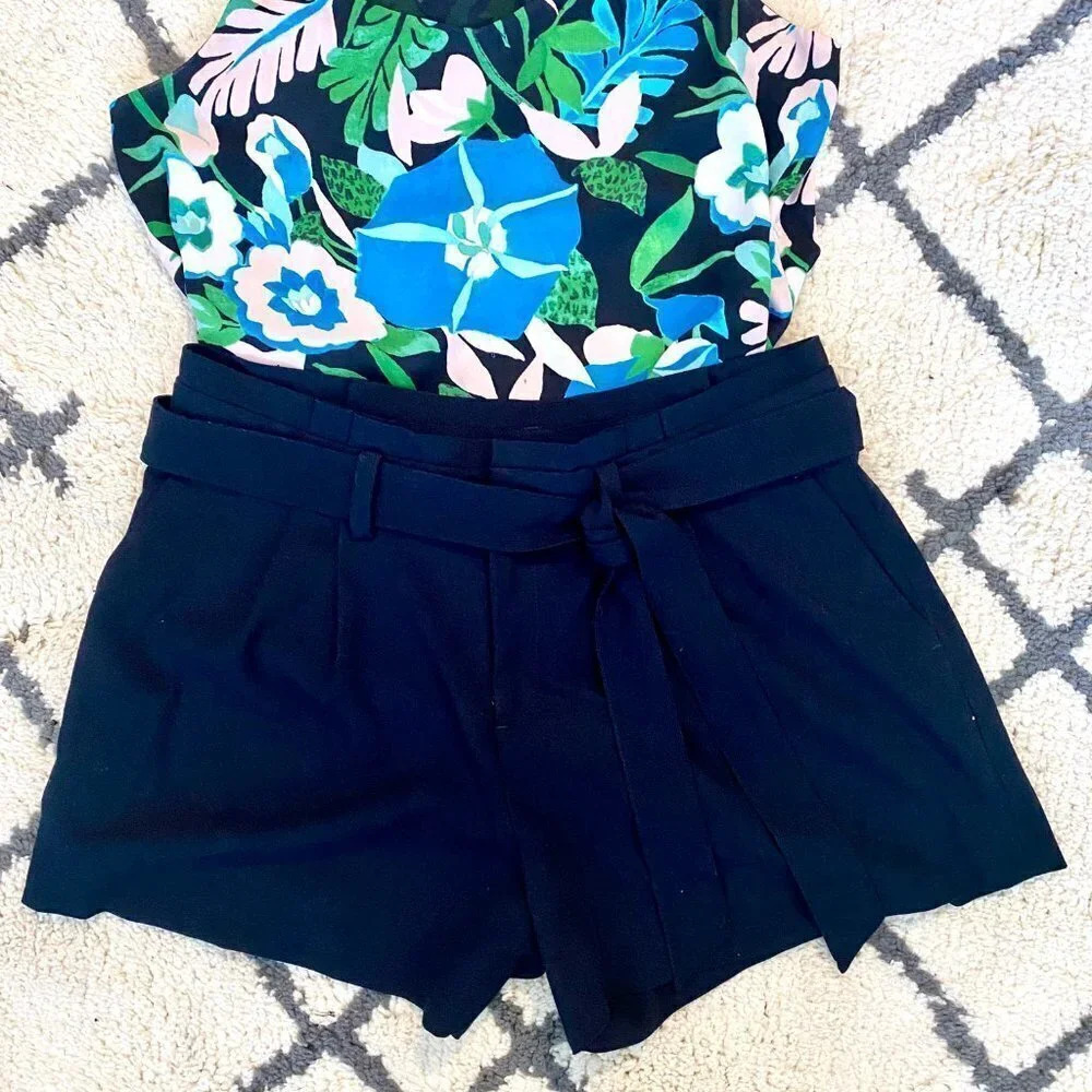 Banana Republic Midrise Tie Waist Paper Bag Shorts Navy 6 - Picture 5 of 10